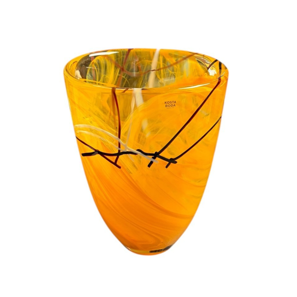 Anna Ehrner for Kosta Boda Sweden 8" Orange Swirl Art Glass Vase READ